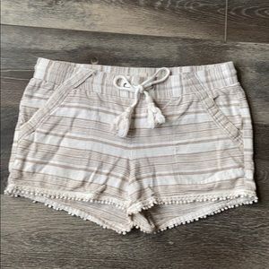 Cream and White Striped Shorts